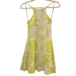 Sage Lime Print Halter Dress | Tropical Escape | Size Small